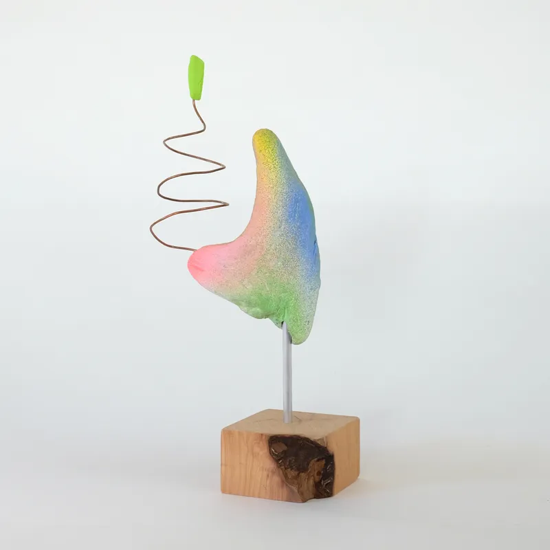 Joe Ferriso Spinning Drifter, 2025 Driftwood, Copper wire, Aluminum rod, Cypress, Spray paint, Acrylic 12 x 6 x 3 in 30.5 x 15.2 x 7.6 cm