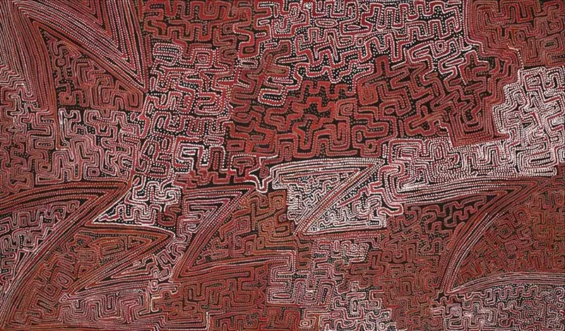 Pauline Napangardi Gallagher, Lukarrara Jukurrpa (Desert Fringe-rush Seed Dreaming), 2021