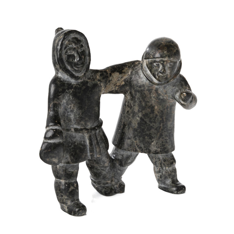 JOE TALIRUNILI (1893-1976) PUVIRNITUQ (POVUNGNITUK) Three Legged Race, mid-late 1960s stone, 6.75 x 6.25 x 4 in (17.1 x 15.9 x 10.2 cm) signed and inscribed with artist's disc number, "JOE E9 / 818".