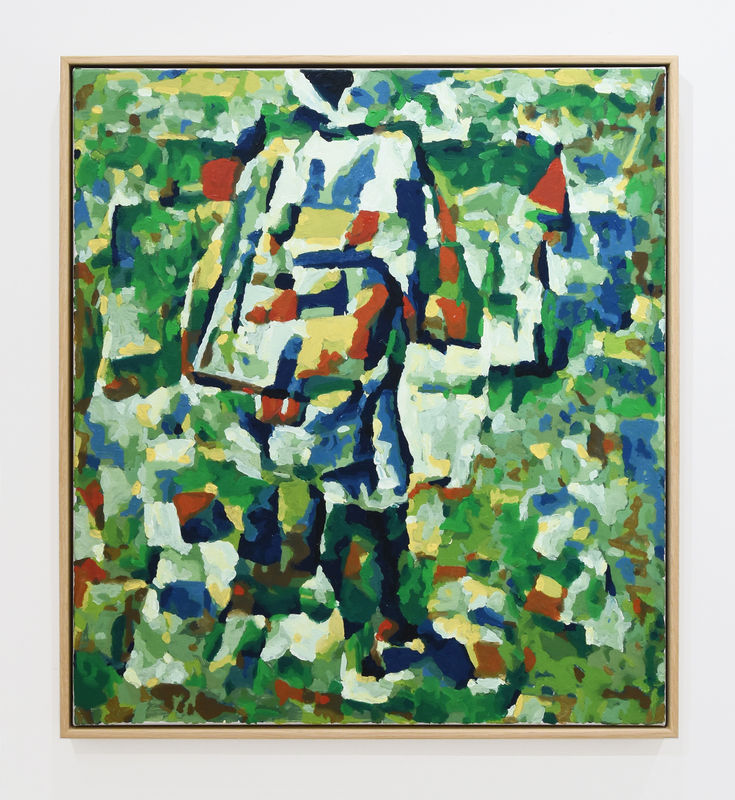 Simon Ingram Untitled No. 1 (Painterly Realism of a Boy with a Knapsack – Colour Masses in the Fourth Dimension), 2023 oil on linen 900 x 800mm 935 x 835mm framed