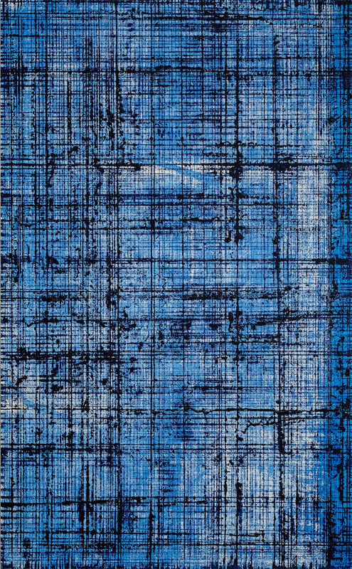 Anton Kusters Blue Lines III, 2024 Ink, oil on panel, frame 48.1 x 29.8 cm unique