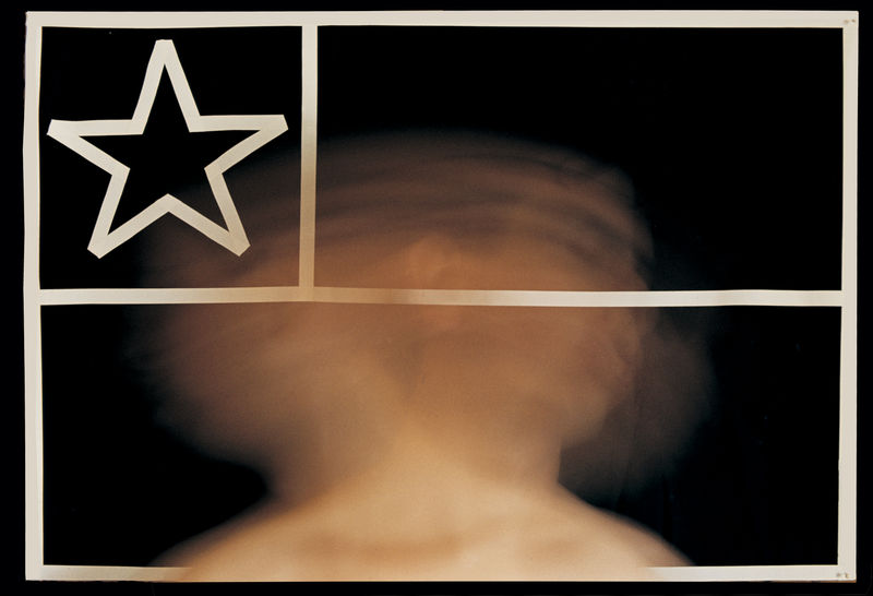 Carlos Gallardo A la Carne de Chile / Bandera Vaciada, 1979 Analogue photography, colour slide, double exposure. Archival pigment print on Cold Press 340 gr cotton paper. 103 x 150 cm Edition of 5 plus 2 artist's proofs