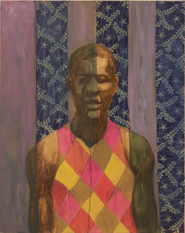 Derek Fordjour Modest Percolation, 2015 Oil, acrylic, newspaper and fabric on wood panel 30 x 24 in.