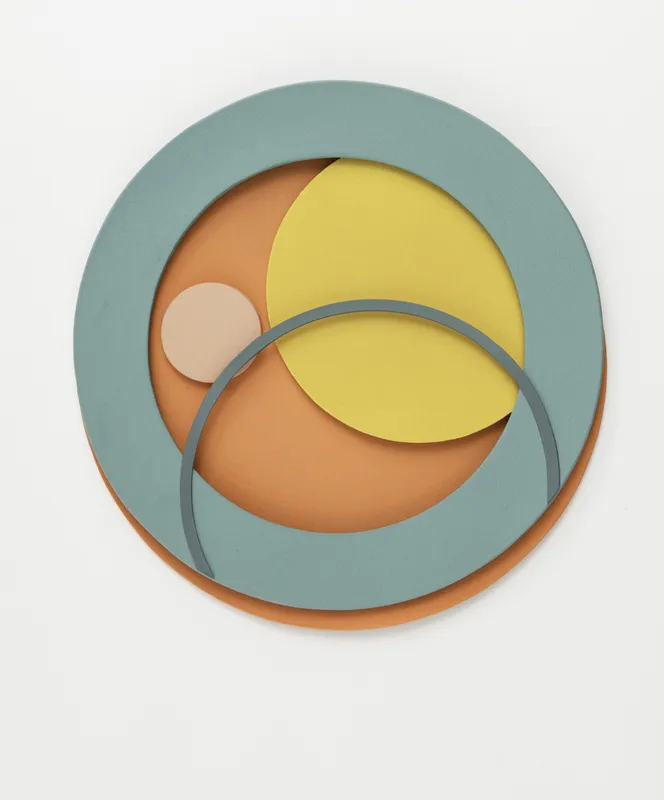 Maria Wojdat Connecting Hand-built in white earthenware and sprayed with underglaze colours 29.5 x 29 cm