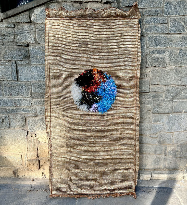 Pragati Mathur Stand Alone Copper Wire, Gold Gota, Silk Fabric Strips 78 x 42 inches