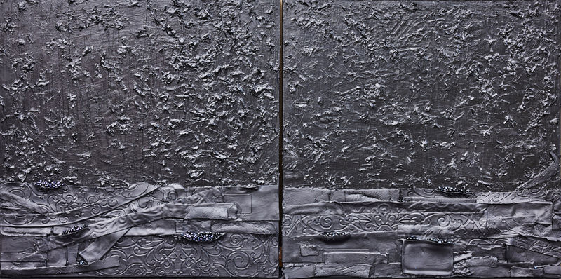 Paul Ecke Night Water Diptyque, 2023 Pearls and mixed media on canvas 36 x 72 x 3 in 91.4 x 182.9 x 7.6 cm Signed by the Artist