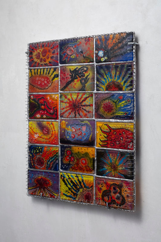 Luis Enrique Zela-Koort Reversión cósmica , 2023 Stained glass; assemblage of tesserae in kiln-fused glass 47 x 37 cm
