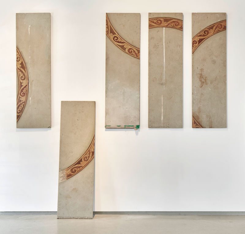 Camill von Egloffstein Artefakt, 2021 Wood inlays, shellac and mixed media on chipboard 205 x 615 cm