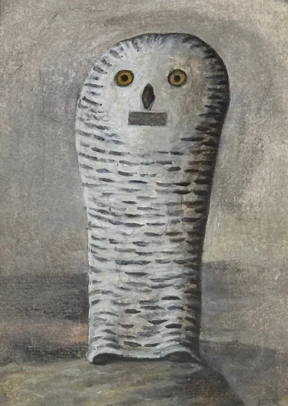 Edward Summerton RSA, Study for a Pantomime Snowy Owl costume for observing Wild Shetland Ponies