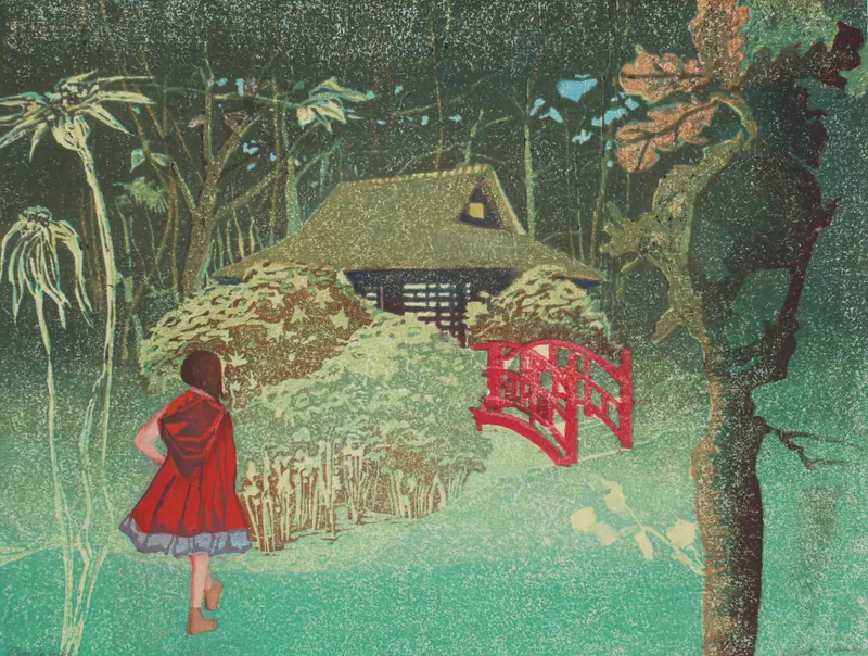 Elspeth Lamb RSA Dans la forêt Mokuhanga (Japanese woodblock print) 42 x 56 cm