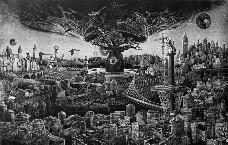 Ade Adesina RSA The View after the Questions, 2018 Linocut 109 x 167.5 cm Edition of 30