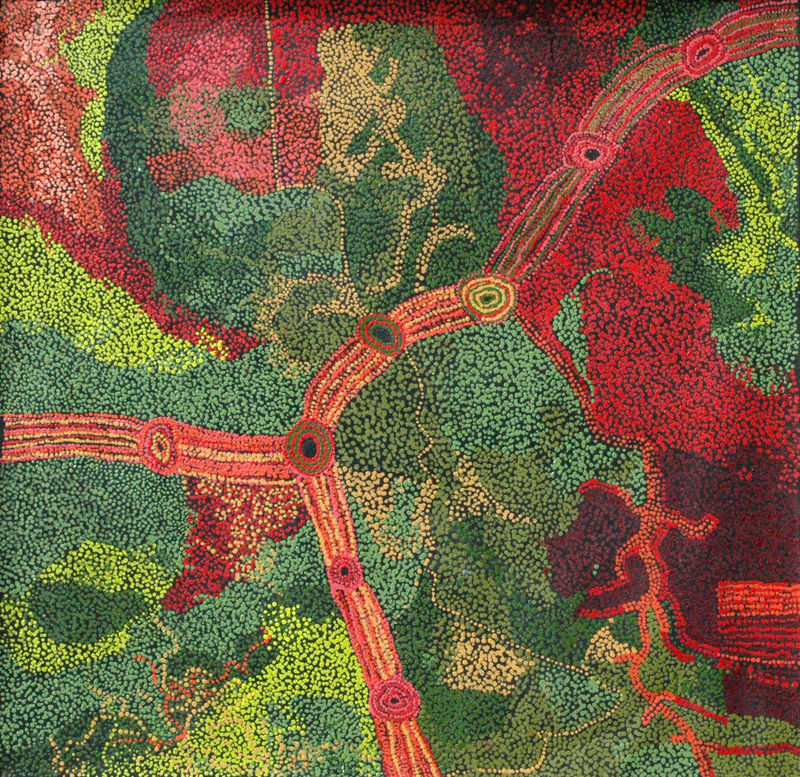 Sylvia Kanytjupai Ken Seven Sisters acrylic on linen 122 x 122 cm