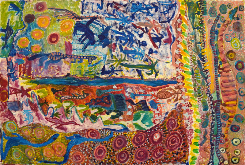 Janet Dreamer My Mother's Country - Old Flora Valley Station - Wungu, 2021 acrylic on canvas 90 x 60 cm