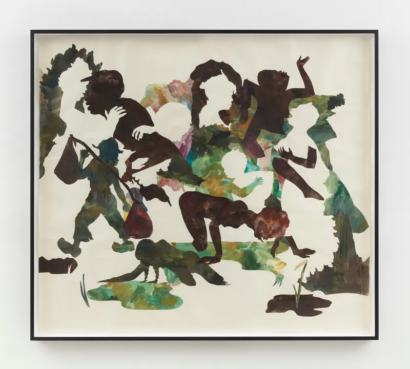 Kara Walker The Shiftless Countryside of Emancipation, 2024 Watercolor and sumi-e ink on cut paper on paper 78 3/4 x 89 3/8 inches (200 x 227 cm) Framed: 82 3/4 x 93 3/8 inches