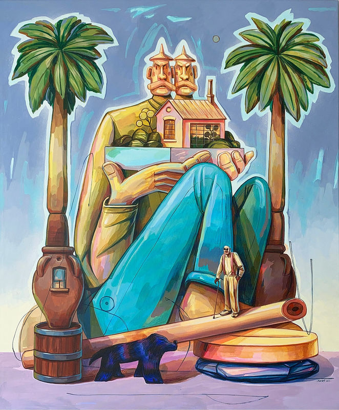 Feros House Under the Palm Tree #5, 2022 Acrylic and spray at canvas 47 ¼ x 39 ¼ x 1 in 120 x 100 x 2.5 cm