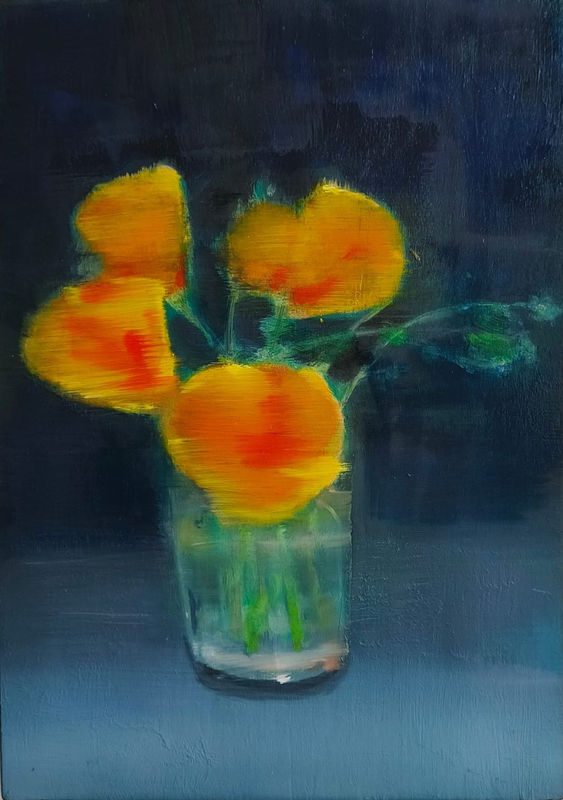 Helen O'Sullivan-Tyrrell, Yellow poppies in glass vase