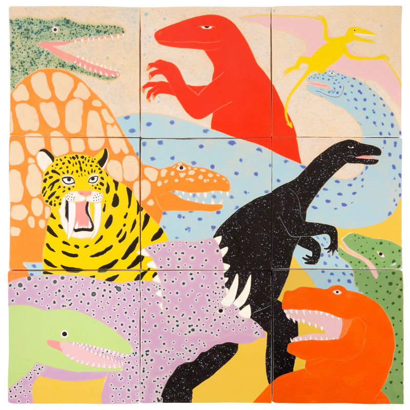 Lorien Stern Old Friends, 2023 ceramic wall hanging 33 x 33 x 1/2 in 83.8 x 83.8 x 1.3 cm