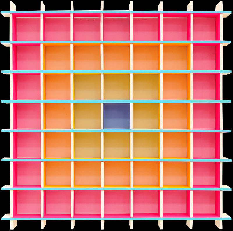 CHIAOZZA Glowing Grid I, 2023 acrylic and gouache on basswood 23 x 23 x 2 in 58.4 x 58.4 x 5.1 cm