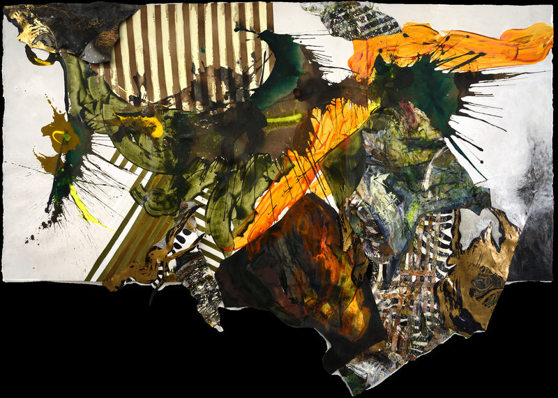 MARTHA JACKSON JARVIS Crossing Land, 2020 Black walnut ink, oil, acrylic, watercolor, Arches cold press 300 lb paper, and canvas 84 x 120 in.