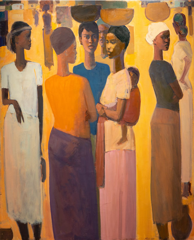 Tadesse Mesfin, Pillars of Life: Saturday Market VI, 2020 Oil on canvas 161.5 x 130 cm