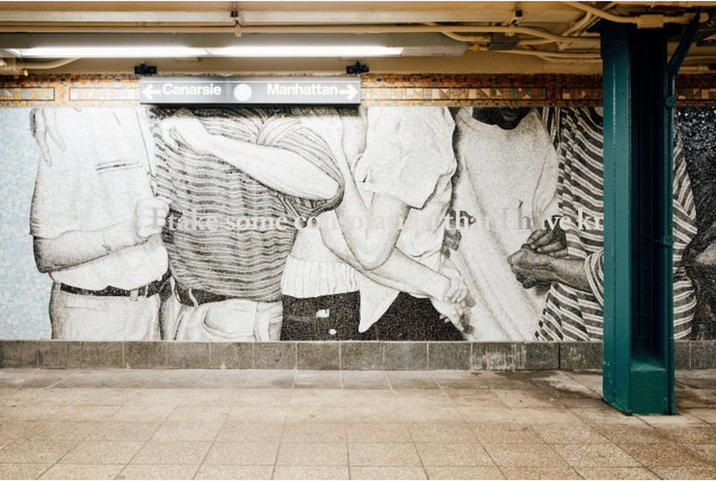 “Personal Choice #5” (2023) by Chloë Bass, at Lorimer Street station in Williamsburg, Brooklyn, “invites riders to reflect on lived communal experience, connection and proximity in New York City”.