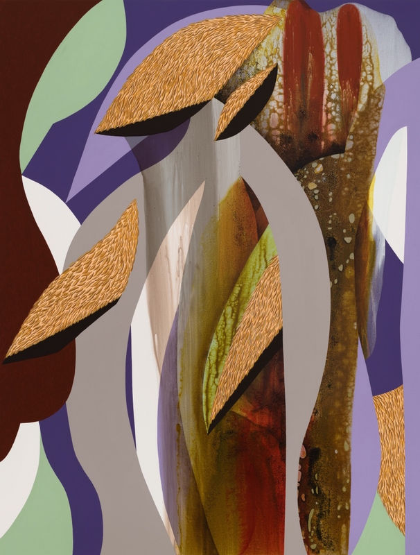 Carrie Moyer, "Pet My Leaf," 2020, acrylic and glitter on canvas, 78 x 60".