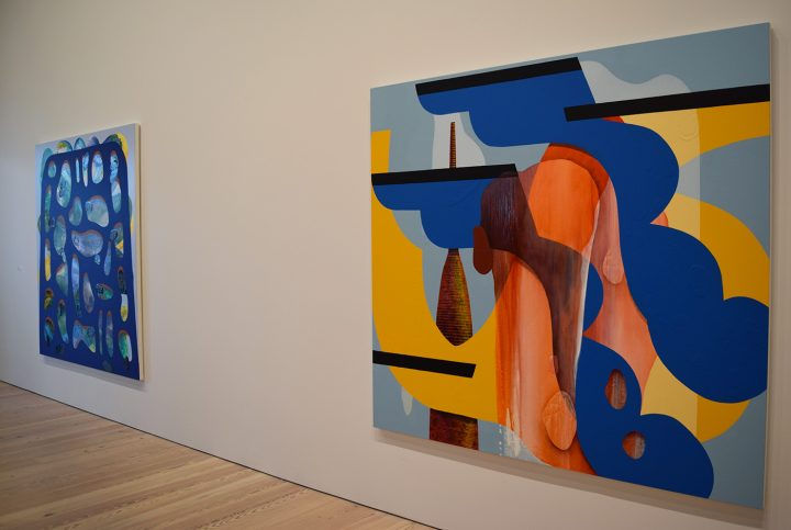 Works by Carrie Moyer in the 2017 Whitney Biennial (photo by Benjamin Sutton/Hyperallergic)