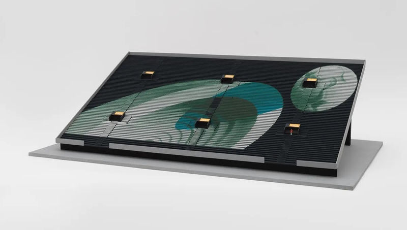 Regina Silveira, 'Model for “Supersonic Goal”' (Pacaembu Stadium, São Paulo, Brazil), 2004, enamel, adhesive vinyl, paper, and wood.