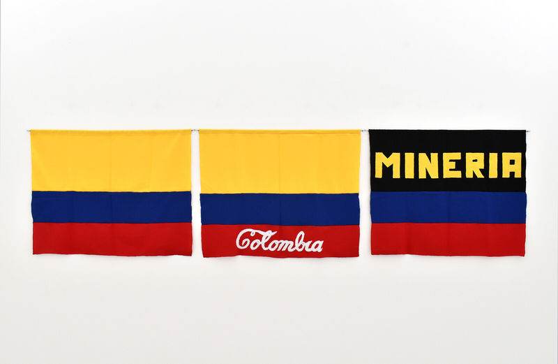 Antonio Caro, "Colombia Minería," 2016. Triptych. 72 x 287 cm. Courtesy of Casas Riegner, Bogotá.