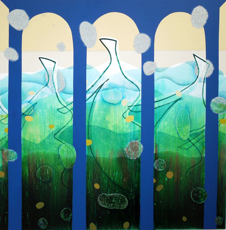 Carrie Moyer’s “Belvedere,” from 2016, part of a show of new paintings at D­C Moore that explores competing energies.