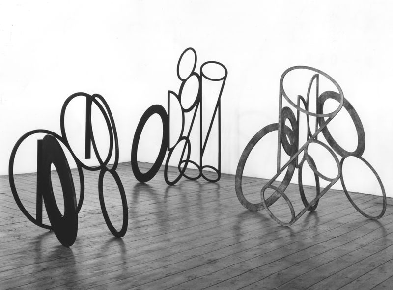 installation shot of Nigel Hall's sculptures in his exhibition Recent Sculpture and Drawing at Annely Juda Fine Art, London 1987