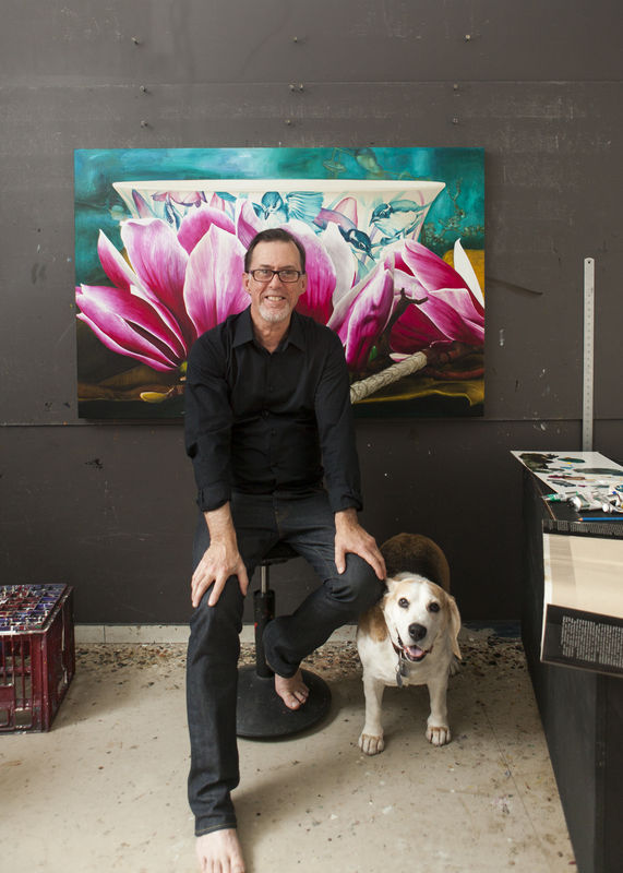 Dean Home and his dog, photographed by himself