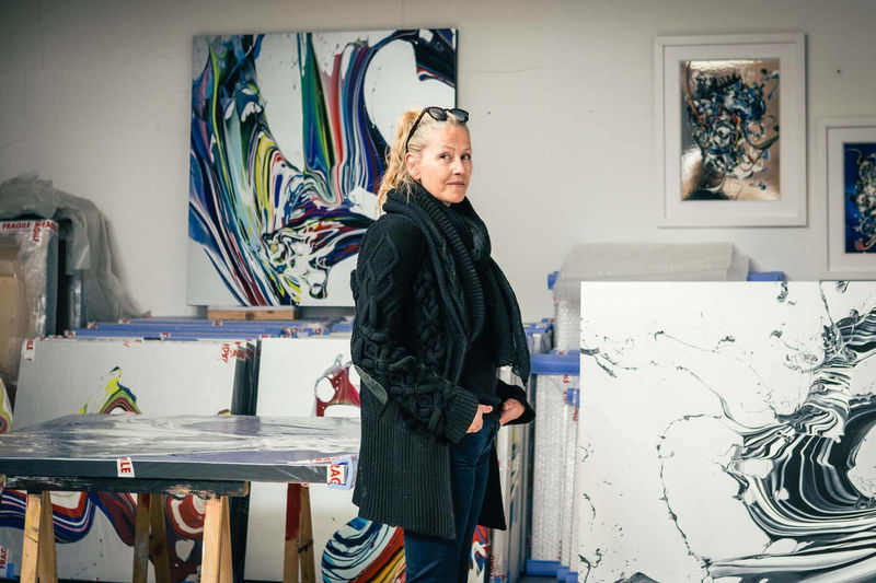 Image shows artist Katrin Fridriks in her studio