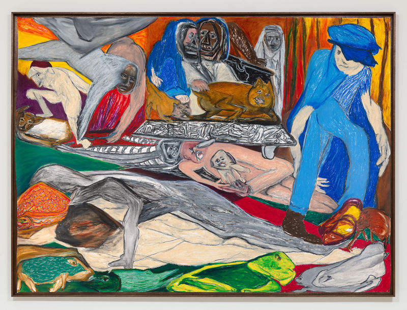 Jacqueline de Jong, Sneaky Guardian, 2024, oil stick on paper, 140 x 190 cm.