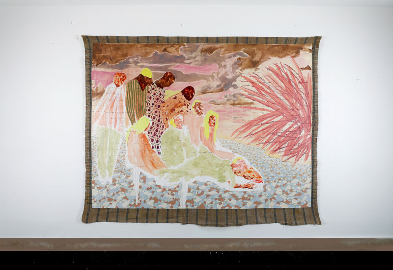 Nengi Omuku, Stargazers, 2021 oil on sanyan 210 x 254 cm, 82 5/8 x 100 in