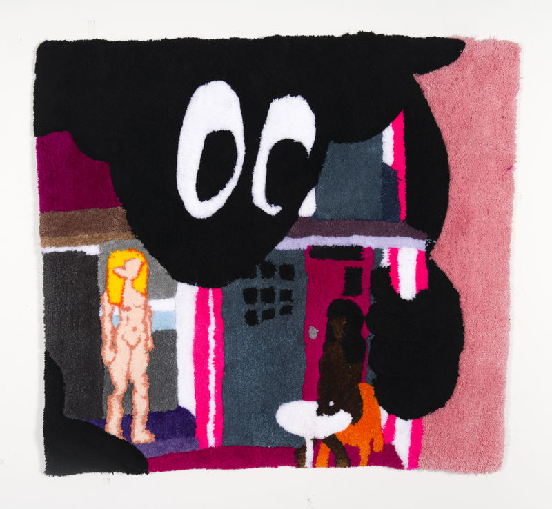 Qualeasha Wood, playdate, 2024, tufted wool and acrylic, 129.5 x 139.7 cm, 51 x 55 in