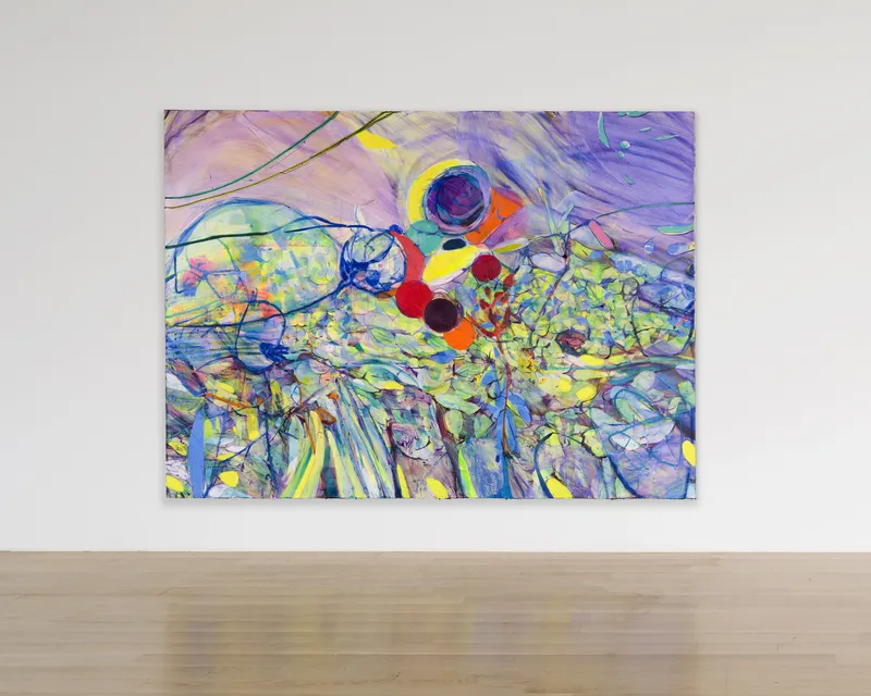 Jadé Fadojutimi, Hope, 2021, oil, oil bar and acrylic on canvas, 220 x 300 cm, installation view ICA Miami.