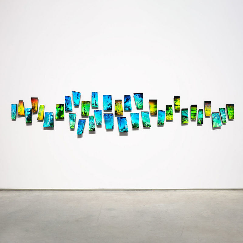 Sarah Meyohas Interference #18, 2023 Holograms, mirrored glass, aluminum 31 1/2 x 169 1/4 x 1 1/2 inches 80 x 429.9 x 3.8 cm (SME.20057)