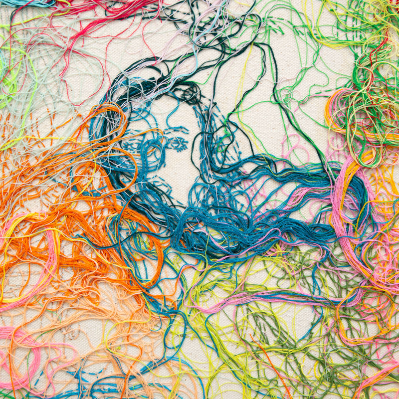 Ghada Amer THE LILLY PUDDLE [detail], 2025 Embroidery and gel medium on canvas 88 x 48 inches 223.5 x 121.9 cm (GHA.21633)