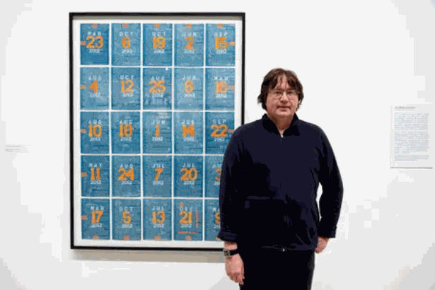 George Widener in front of Magic Square 12-21-2012, at the Hayward Gallery last week. Image: Linda Nyl