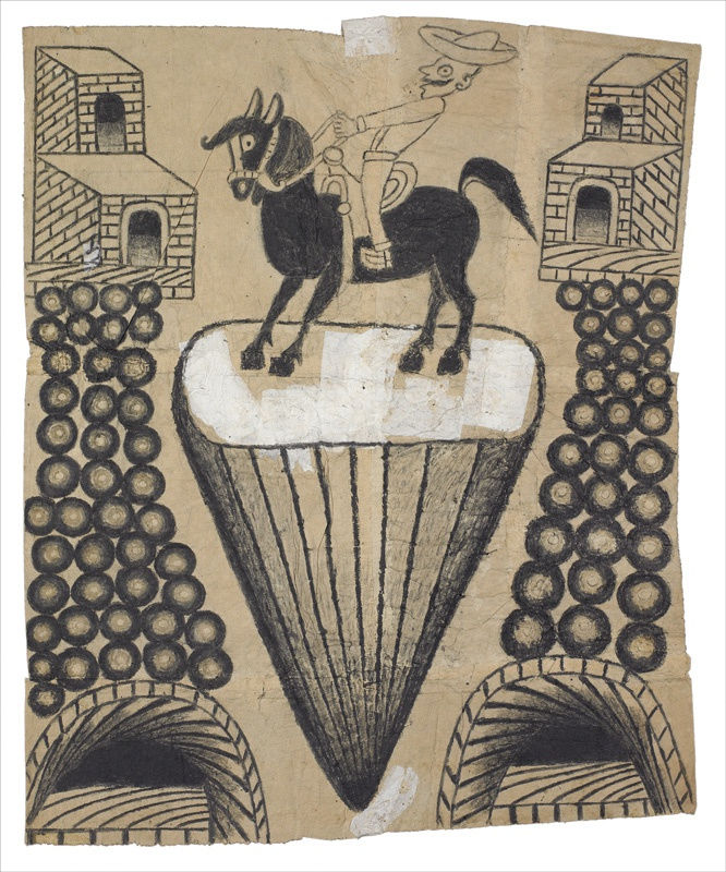 Untitled (Horse and Rider on Pedestal with Brick Structures and Cannonballs)