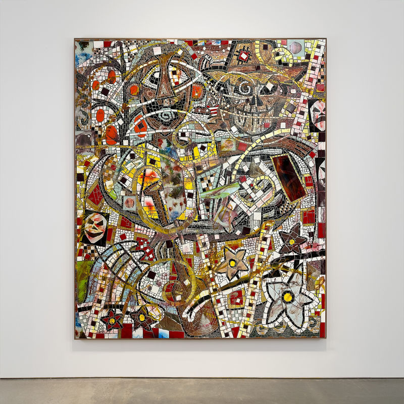 Cameron Welch (American, b. 1990) Row Jimmy (Lost at Sea), 2024 Marble, Glass, Ceramic, Stone, Spray Enamel, Oil, and Acrylic on Panel 84 5/8" x 72 7/8" (215 x 185 cm) (CamW.24786)