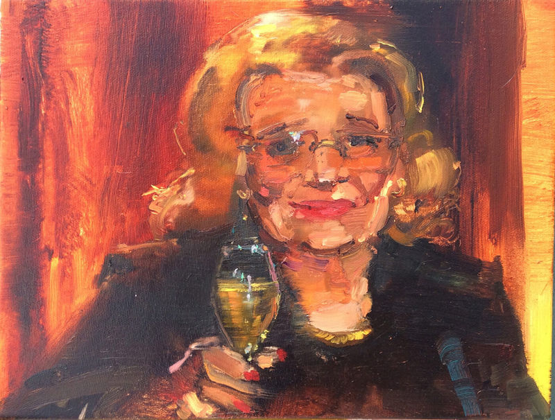 Angela Dufresne, The Honorary Oscar, 2014, oil on canvas, 9 × 12 inches. Courtesy of the artist.