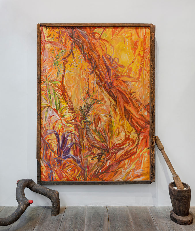 Rodrigo Bueno Pedrinha Miúda, 2023 Óleo sobre compensado e moldura de peroba recuperada 223 x 162 x 11 cm