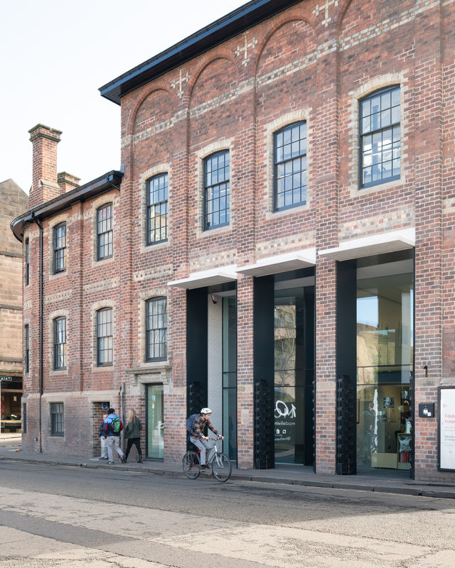 The front doors of the Edinburgh Printmakers' Castle Mills building