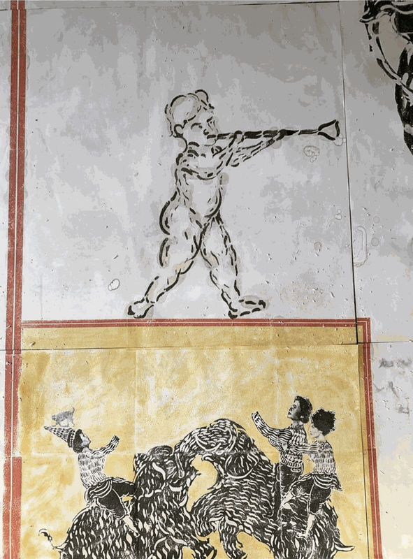 Mohammad Barrangi's mural work in progress at Edinburgh Printmakers' studio (autumn 2021)