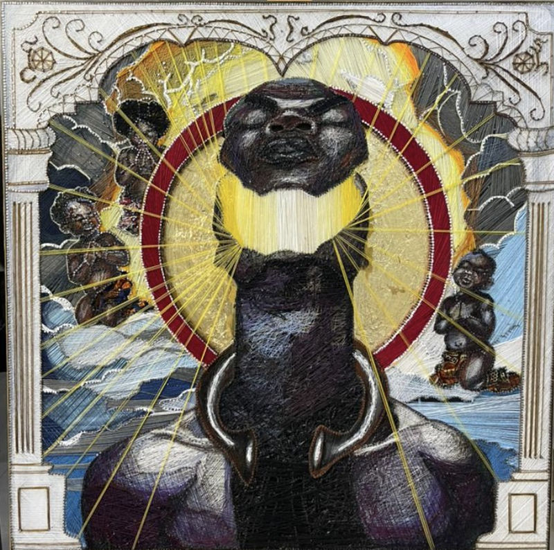 Tammy Sinclair, Oluwa Jo, 2023, Wool, threads and nails on wood