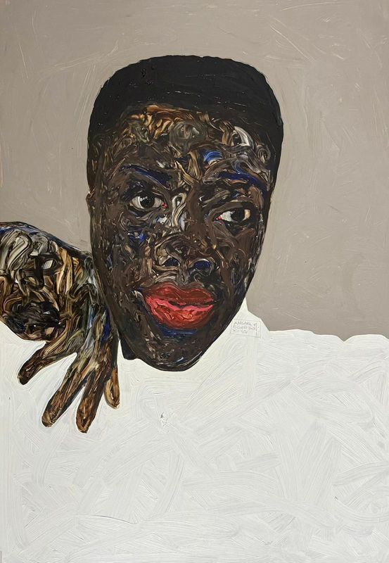 Amoako Boafo, Blank stare, 2021, Oil on paper, 100 x 70 cm