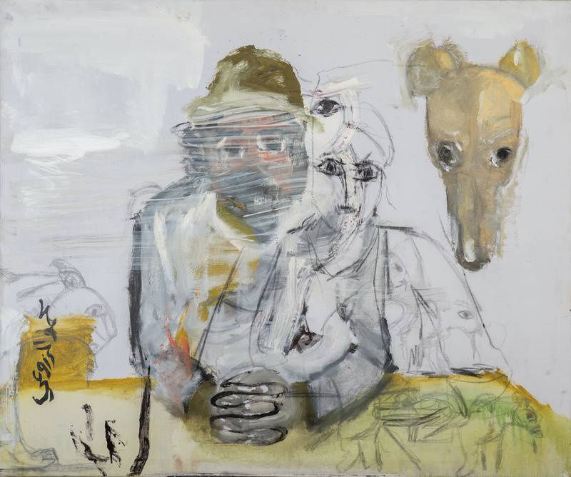 Animals and people are given equal respect in the work of Mohammed Al Mazrouei, which often draws on folk tales. Here, 'Untiled 103' from 2015. Photo: Aisha Alabbar Gallery