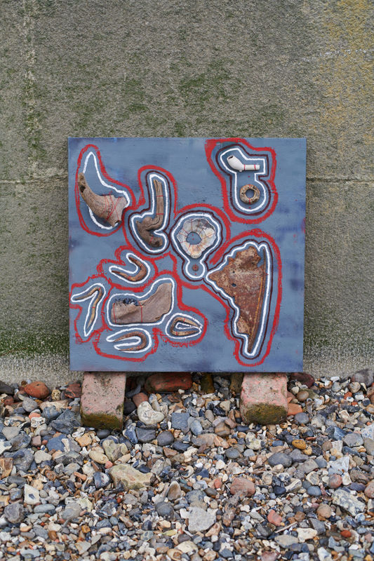 Sol Bailey Barker Thames Tapestry Series VI, 2017 Steel, found objects and pigment on canvas 50 x 50 cm